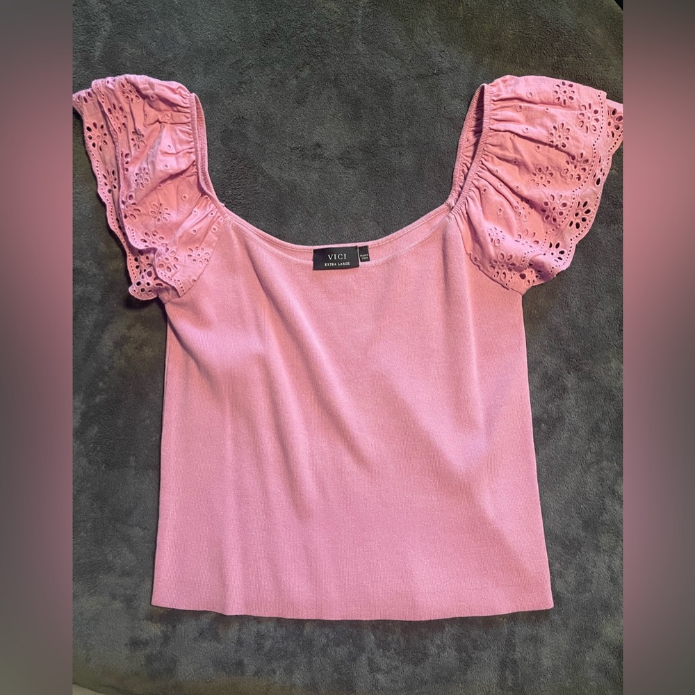 Vici Mauve Eyelet Knit Top